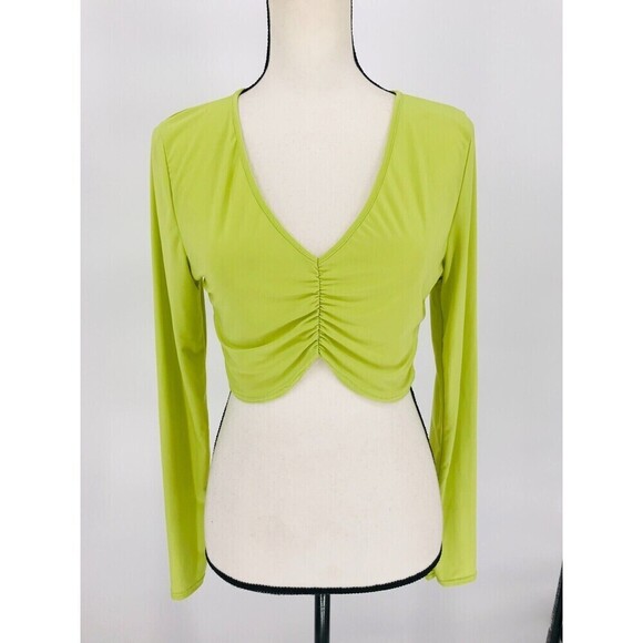 Boohoo Neon Lime‎ Long Sleeve Crop Sweatshirt Women’s Size 10 - Picture 1 of 10